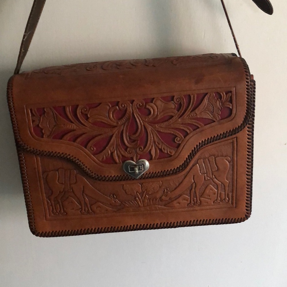 Vintage leather engraved purse